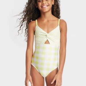 Cat & Jack Youth Gingham Check One Piece Swim Suit NWOT